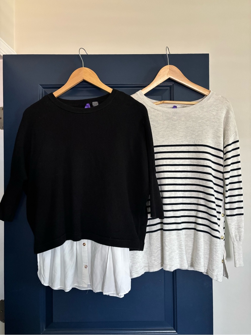 Seraphine Black Layered Crew Sweater & Cream Navy Striped Knit
